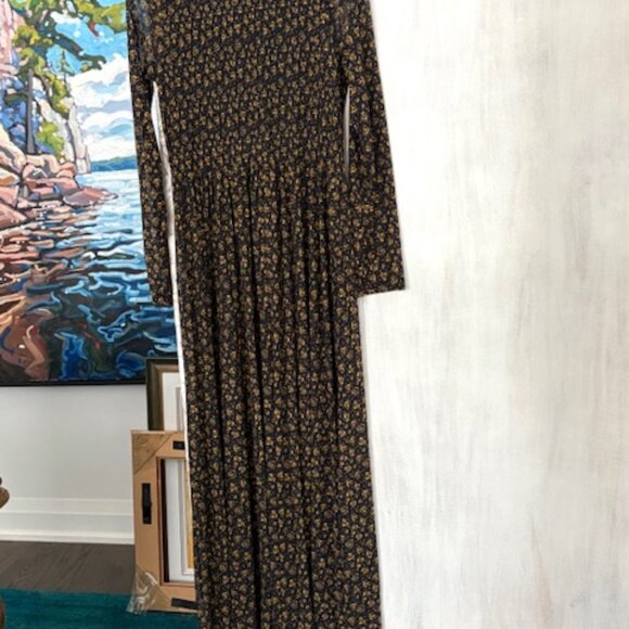 Free People Sheer Long Dress Long Sleeves Runched Top Size L - Picture 4 of 11